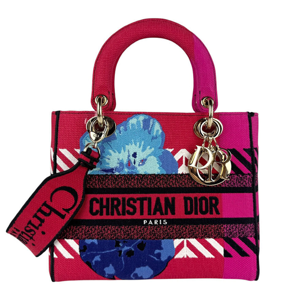 Christian Dior Lady Delight 2way Shoulder Bag canvas red pink